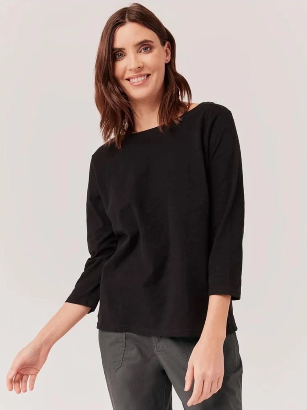 NWT PACT Organic Cotton Black Relaxed Slub Boatneck Top - Size Small